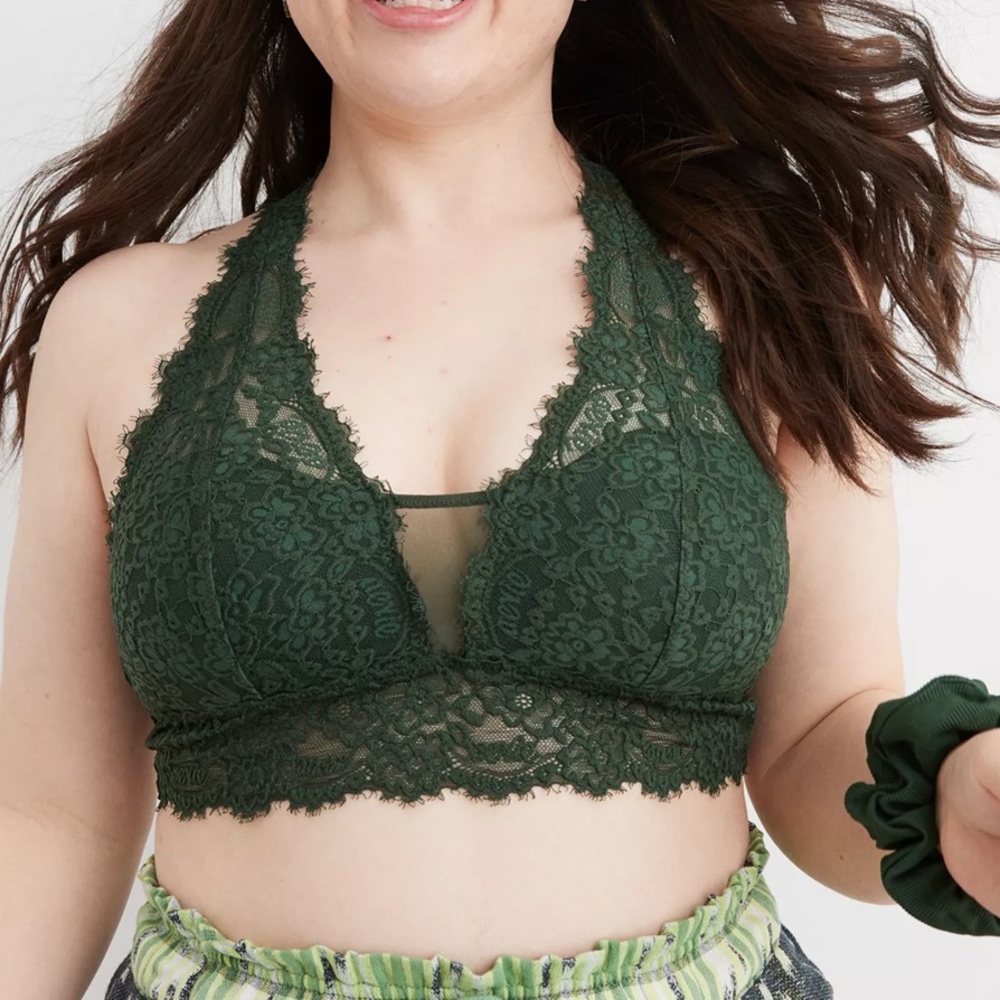 Aerie Dark Green eyelash plunge  Lace Bralette